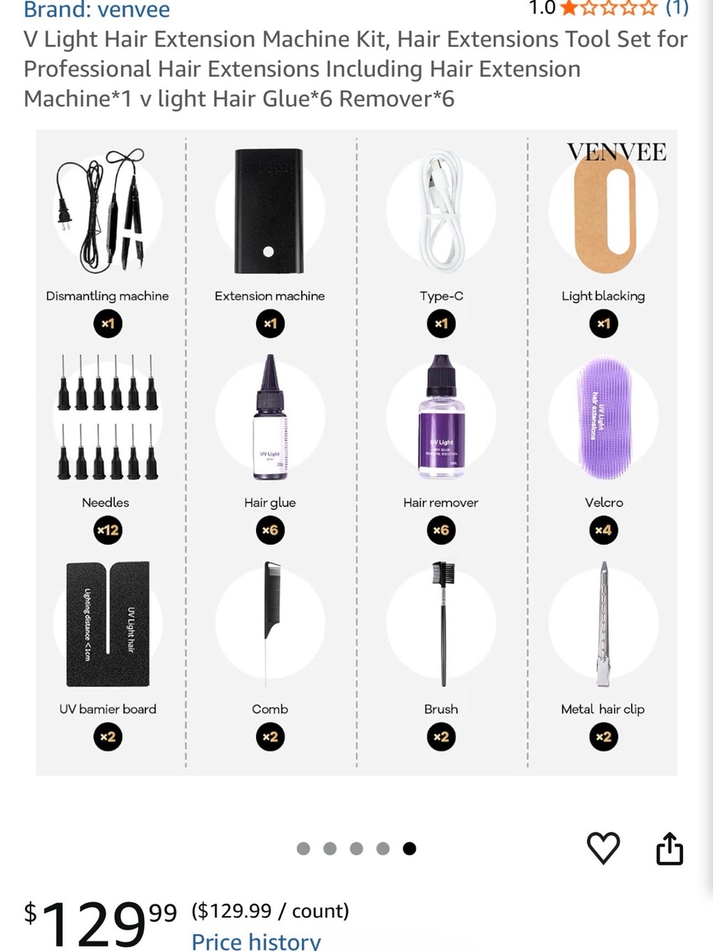 Venvee V Light Hair Extension Machine Kit - Black & Purple